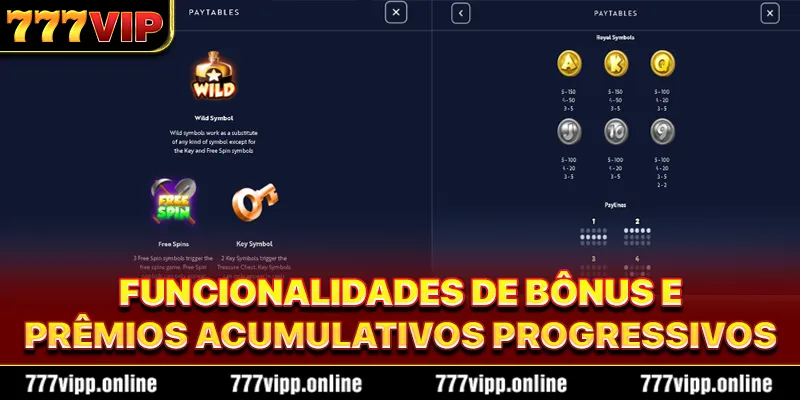 Funcionalidades de bônus e prêmios acumulativos progressivos