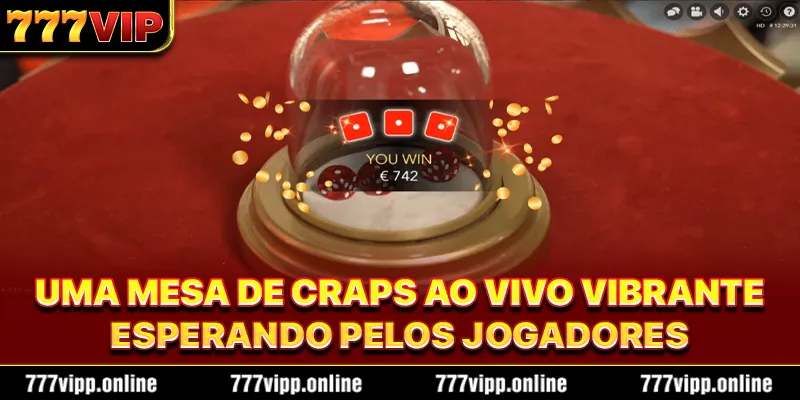 Uma mesa de Craps ao vivo vibrante esperando pelos jogadores